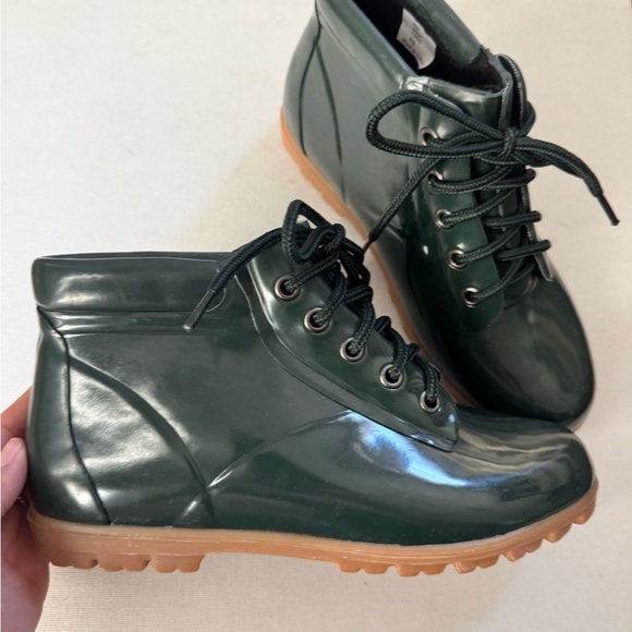 Lands’ End Waterproof Rain Boots Green Lace Up Duck Style Outdoor Gum Sole 8 - Picture 6 of 6
